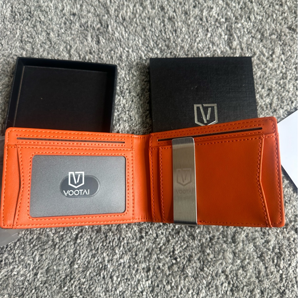 Vootai Orange Leather Money Clip Wallet for Men